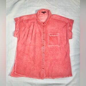 Velvet Heart Top Womens Medium Pink Distressed Button Up Boho Tropical Summer